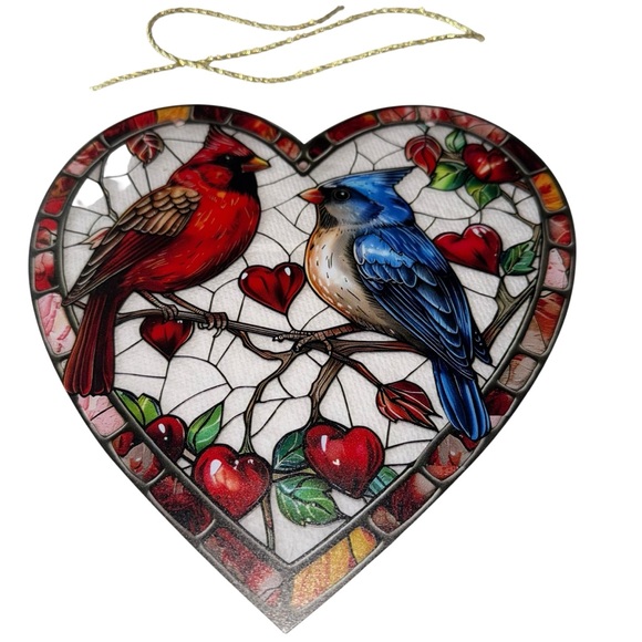 Cardinal & Bluebird Suncatcher Stained Glass Style Window Hanging Decoration New - Picture 1 of 5